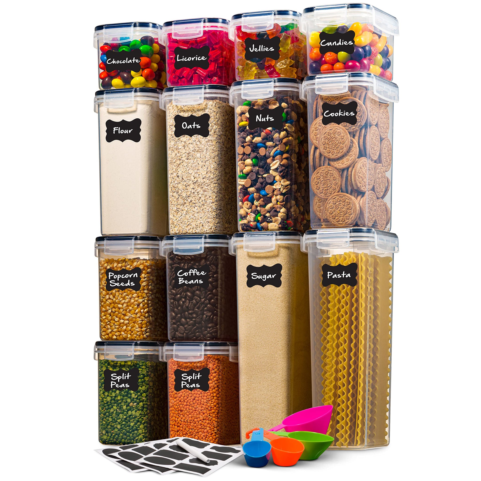14 Pack Airtight Food Storage Container Set - BPA Free Clear Plastic Kitchen and Pantry Organization Canisters with Durable Lids
