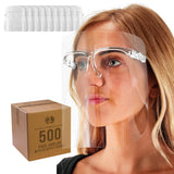 TCP Global Salon World Safety Face Shields with All Clear Glasses Frames (Case of 500) - Ultra Clear Protective Full Face Shield