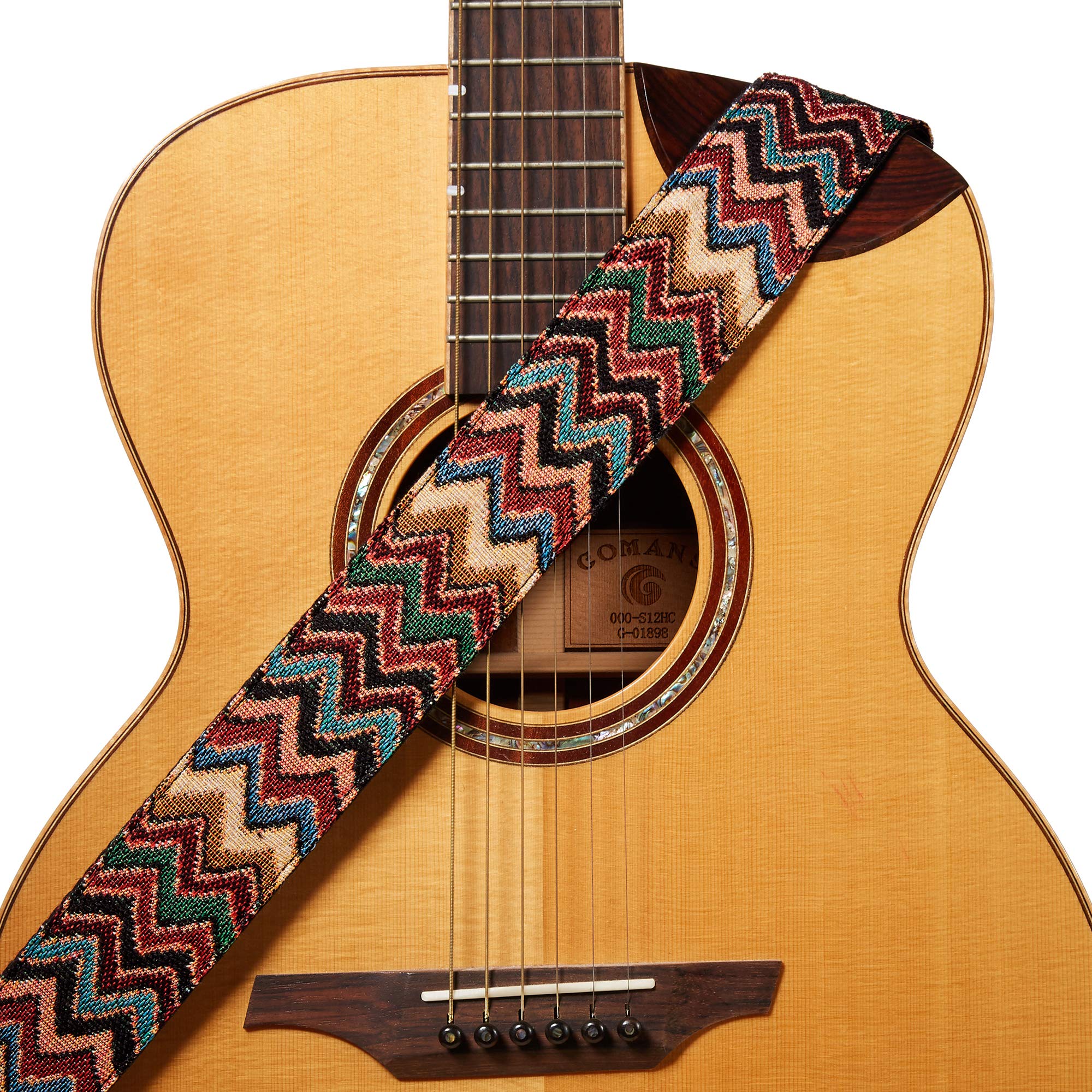 Amumu Chevron Guitar Strap MultiColor for Acoustic Guitar Electric Guitar and Bass Guitar includes Strap Blocks and Headstock Ti