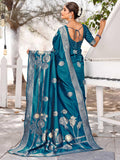 Leriya Fashion Womens Pure Jacquard Banarasi Kanjivarm Cotton Silk Saree With Blouse Piece | Saree For Women (Blue)
