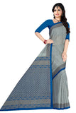 Tamaira Fashion Womens Plain Weave Pure Cotton Saree Without Blouse Piece (1784_Greyandpeacockblue)