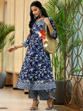 Libas Blue Pure Cotton Printed Kurta Sets For Women Blue Xs