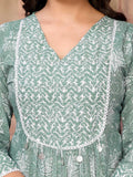 Rangita Green Cotton Calf Length Embroidered A-Line Kurti | Kurta For Women_Xl