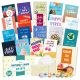 Only Zest 20 Pack Assorted Happy Birthday Cards Bulk Boxed Set - Thick 5x7 Inch Card Assortment with Envelopes & Stickers, Uniqu