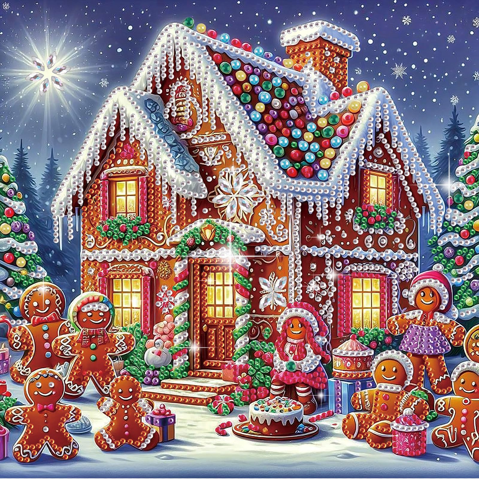antor Diamond Painting Christmas Gingerbread House, 5D DIY Special Shaped Diamond Art Kits for Adults Beginners, Crystal Rhinest