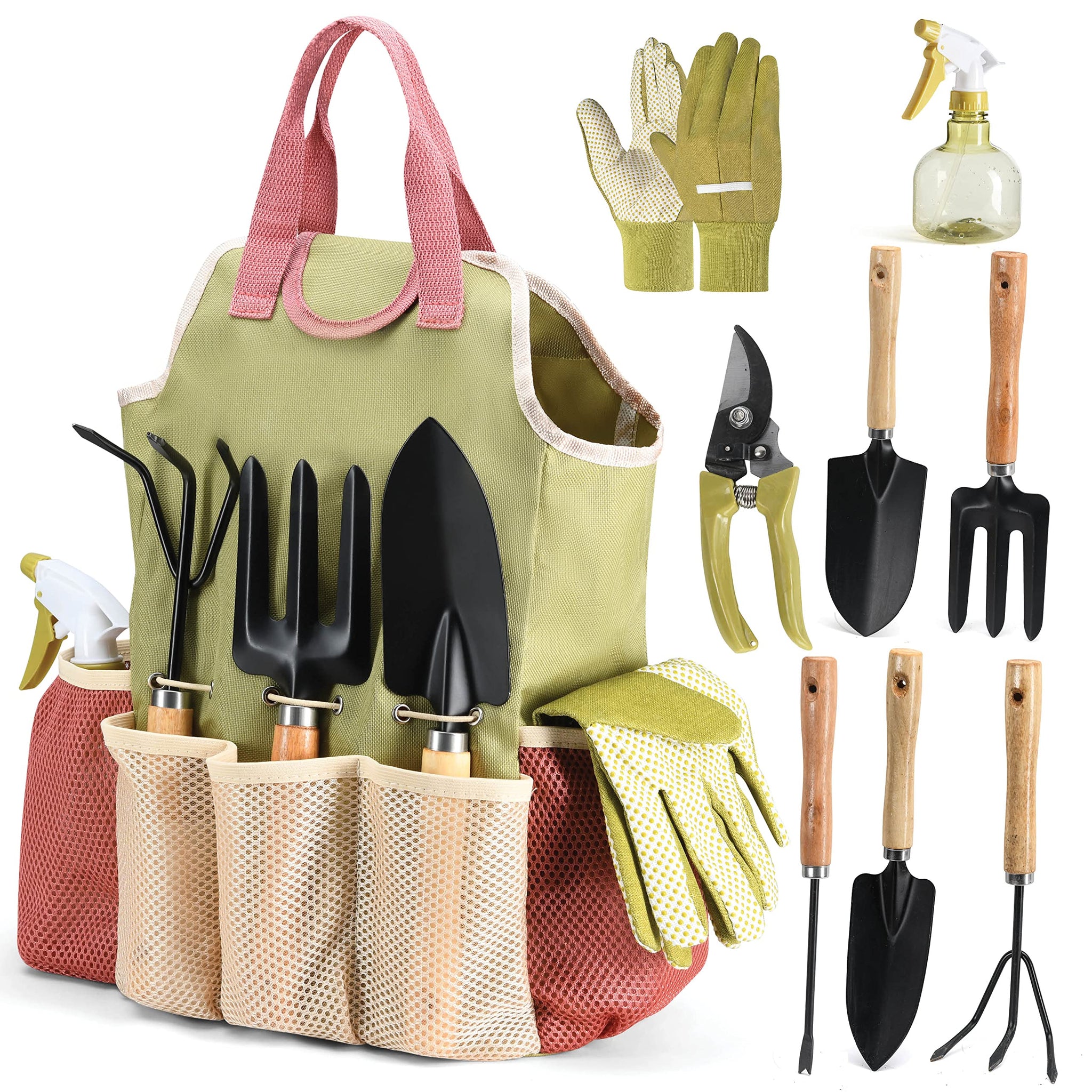 Complete Garden Tool Kit Comes With Bag & Gloves,Garden Tool Set with Spray-Bottle Indoors & Outdoors - Durable Garden Tools Set