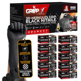 GRIPXX Herkules Grip Heavy Duty 8Mil Black Nitrile Gloves,3D Raised Diamond Texture-Latex & Powder-Free-Industrial, Mechanic (10