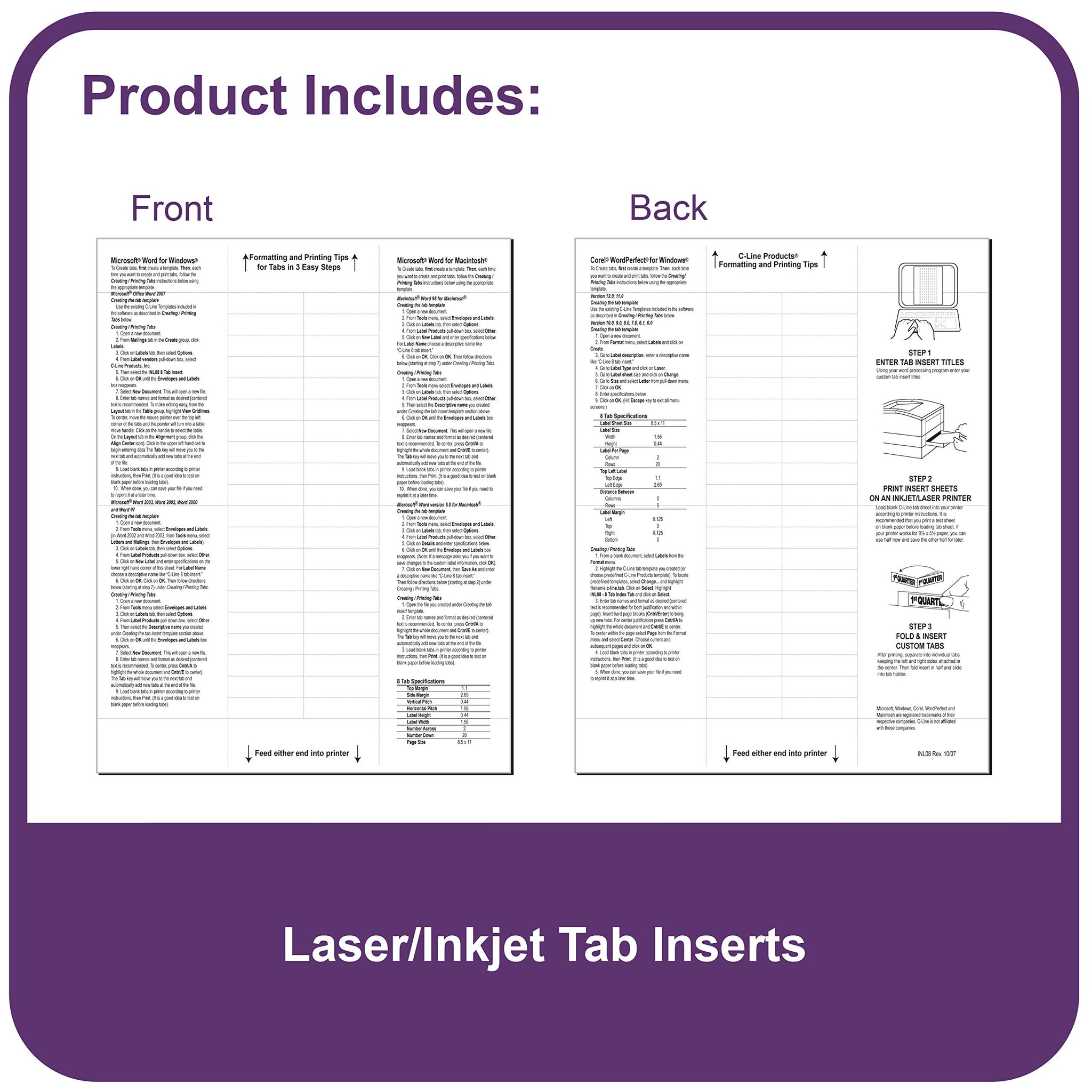 C-Line Polypropylene Sheet Protector With Index Tabs, Clear Tabs, 11 X 8.5 Inches, Ten 8-Tab Sets (05587-10)