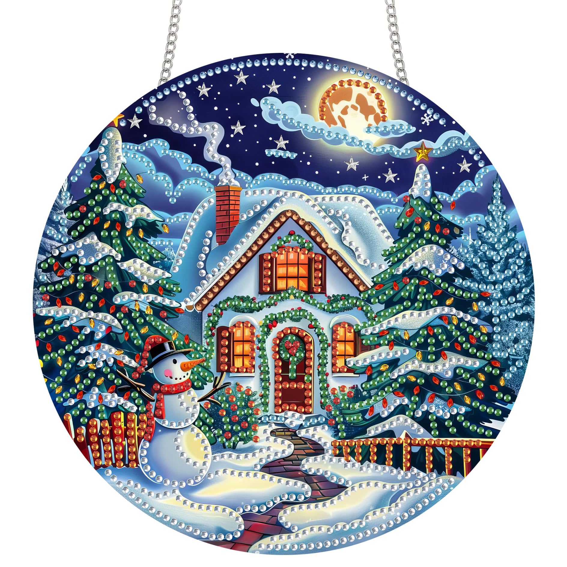 Zariocy Sun Catcher Window Hanging Diamond Art Kits - DIY Snowman Christmas Tree Diamond Painting on Acrylic Board Pendant Ornam