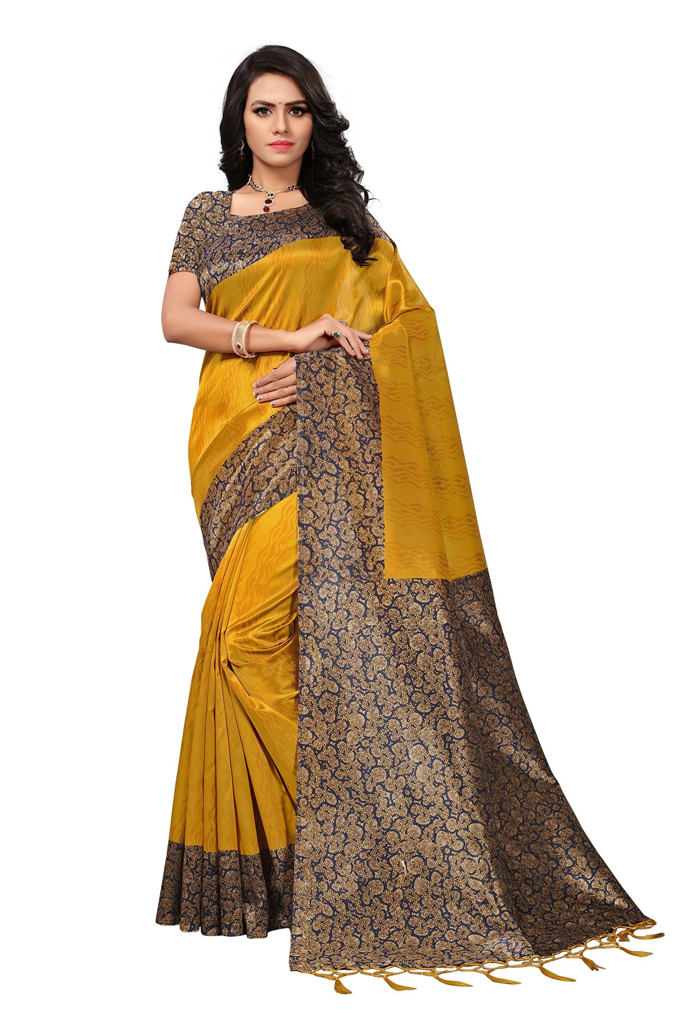 Anni Designer Women'S Saree Mysore Silk Mustard & Multi Printed With Tassels Border Saree With Blouse,Mustard & Multi,Free Size