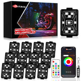 12PCS 5 Sides Full Angle RGB Motorcycle LED Underglow Kit with APP and 2 Remote Control,Brake Light Bright Waterproof Music Mode