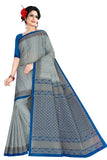 TAMAIRA FASHION Womens Plain Weave Pure Cotton Saree Without Blouse Piece (1784_GreyandPeacockBlue)
