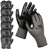 ACKTRA Nitrile Coated Safety WORK GLOVES 12 Pairs, WG003 Grey/Black, Medium