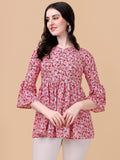 Wedani Women'S Casual Bell Sleeves V-Neck Foral Top (Medium Pink),Pink,M,Polyester,Western,