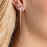 Swarovski Dazzling Swan Collection Women'S Pierced Earrings, Swan Motif Pink And White Crystals With Rose-Gold Tone Plated Post
