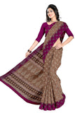 Tamaira Fashion Womens Plain Weave Pure Cotton Saree Without Blouse Piece(Ab35_Brown And Magenta)