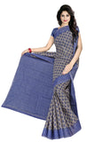 Tamaira Fashion Plain Weave Womens Pure Cotton Saree Without Blouse Piece (2340_Grey & Blue)