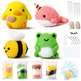 WATINC Set of 4 Cute Animal Needle Felting Starter Kit Frog Chick Bee Narwhal Animal Doll Wool Felting Tools Felt Needles Foam M