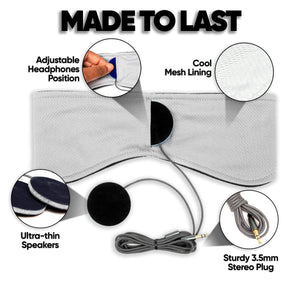 CozyPhones Over The Ear Headband Headphones - Sleep Headphones - New Contour Series with Cool Mesh Lining & Thin Earphones - Bla