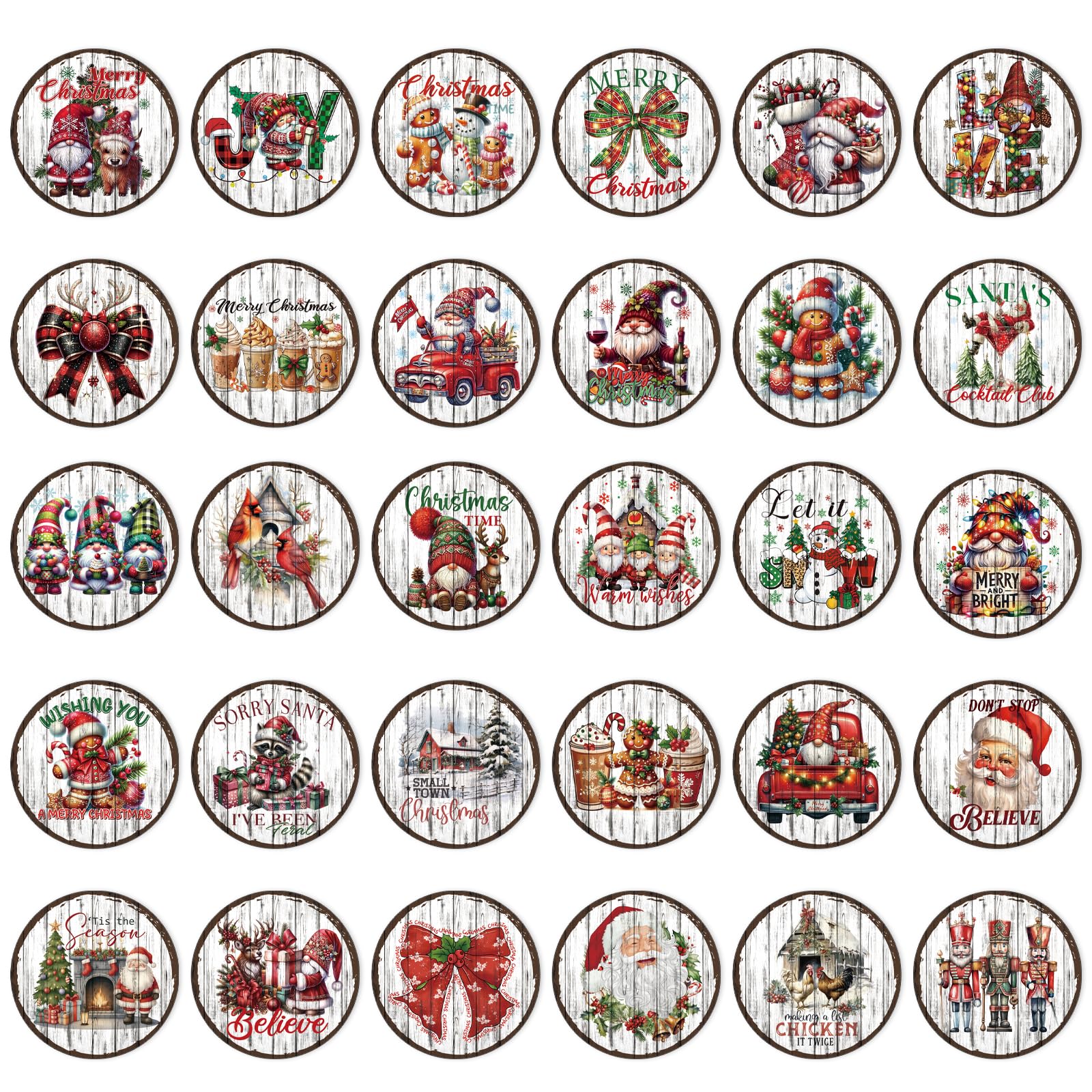 Shejdgart Christmas Rub on Transfers for Crafts - 30 Pcs Vintage Christmas Rub on Stickers for Furniture Gnomes Transfer Decals 