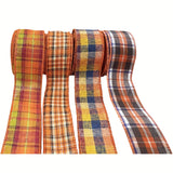 Meseey 40 Yards Fall Plaid Ribbon 1-1/2 Inch Blue Orange Brown Gingham Thanksgiving Autumn Ribbons for Harvest Gift Wrapping Wre