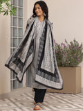 Libas Womens Printed Silk Blend Straight Kurta With Salwar And Dupatta Grey Xs