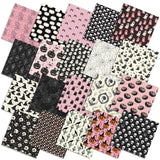 Ganeen 60 Pcs 10 x 10 Inch Pink Gothic Quilting Fabric Squares Spooky Pink Ghost Fat Patchwork Precut Strips Retro Pumpkin Skull
