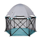 Summer Infant Pop N Play Deluxe Ultimate Playard, Aqua Splash - Full Coverage Indoor/Outdoor Portable Play Pen with Fast, Easy a