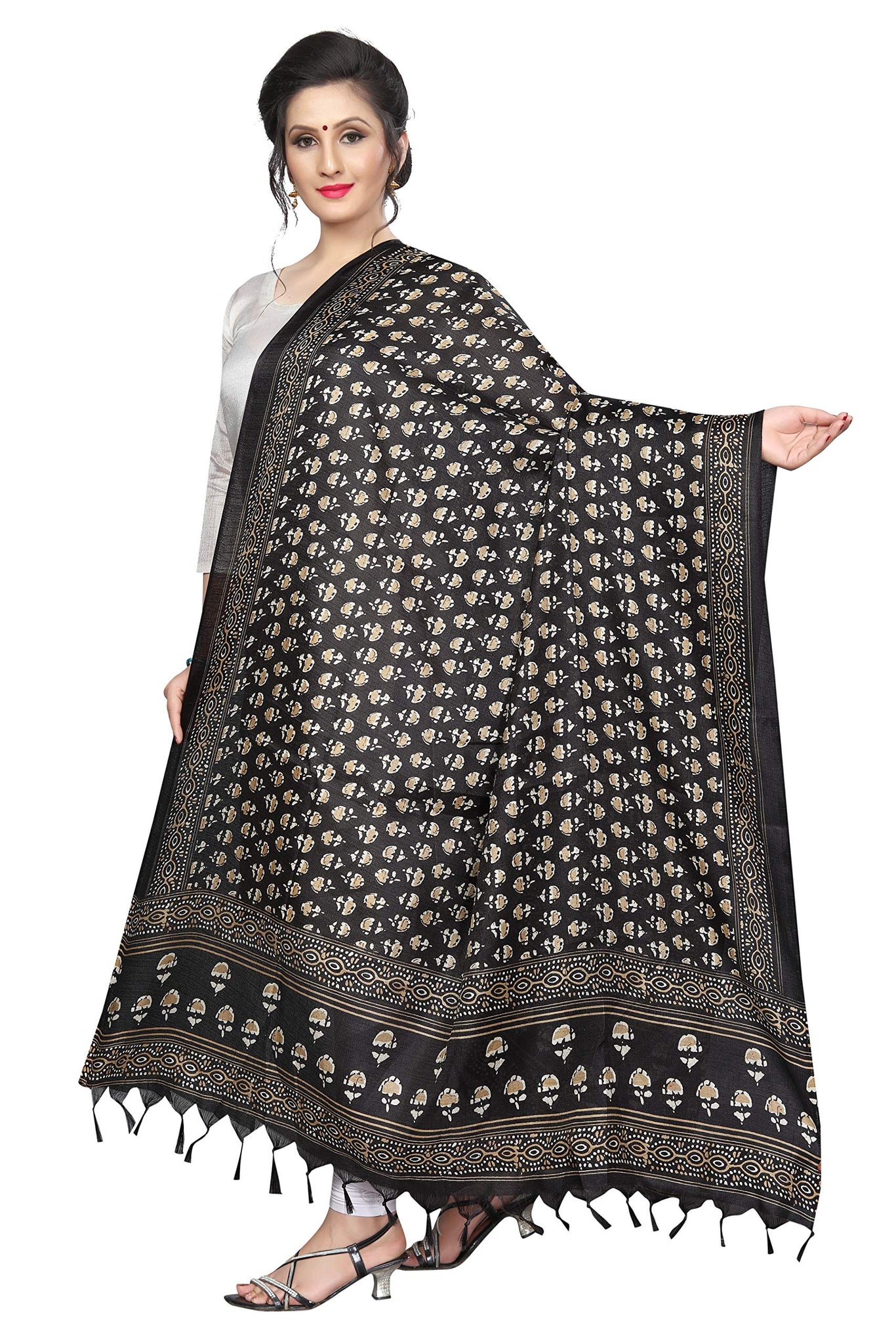 Gosriki Women'S Cotton Dupatta (Anni D1 Black_Black_Free Size),Black,,B07R5TLY8X