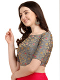 Oomph! Jacquard Grey Readymade Blouse For Women - Rbbl85Xxl