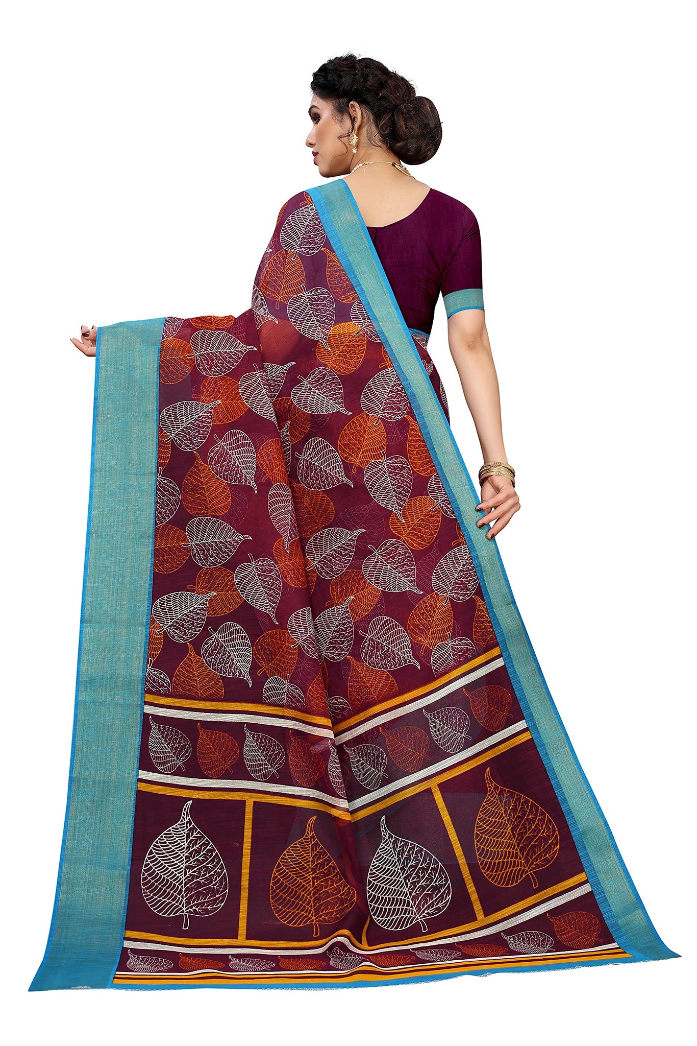 Gosriki Women'S Linen Cotton Floral Printed Saree With Blouse Piece (Pan Purple_Purple),Purple,,B097ZR49B4