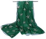 Iba & Isba WomenS Poly Cotton Double Layered Star Fish Embroidered Winter Scarves/Stoles/Hijabs (78 Inch X22 Inch) (Dark Green)
