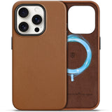 SHIELDON Case for iPhone 15 Pro 5G 6.1, Genuine Leather - Magnetic Wireless Charging - Slim Fit - Non-Slip - Metal Button - Shoc