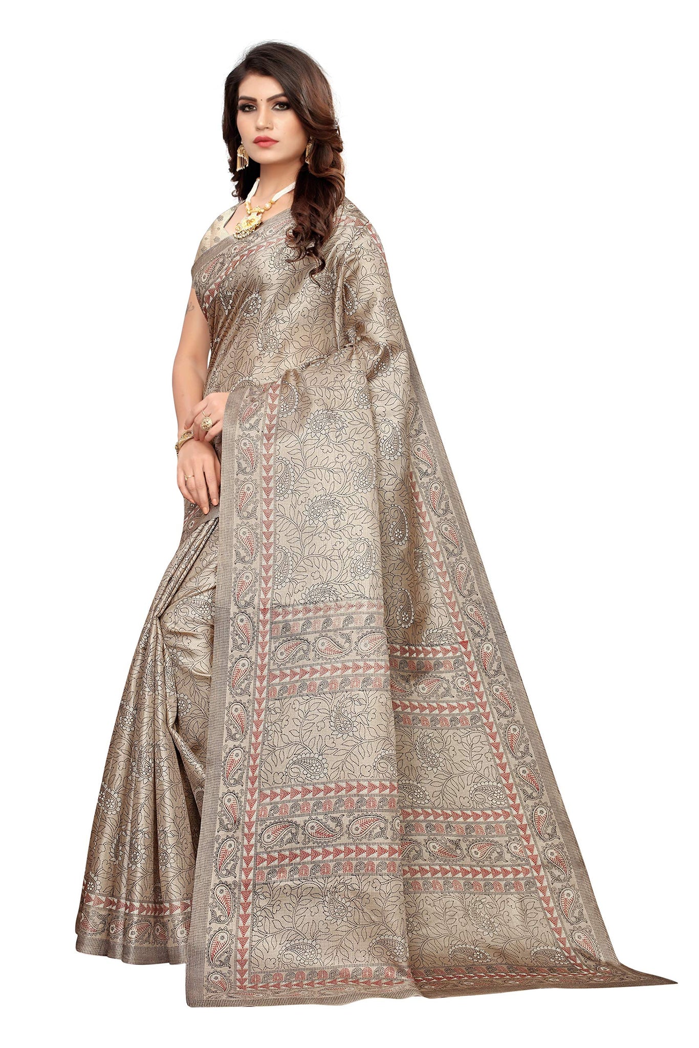 Gosriki Women'S Grey Color Khadi Silk Printed Saree With Blouse Piece(Praksha-Grey_Free Size),Grey,,B0821CWVKC