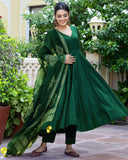 Anni Designer Women'S Rayon Blend Solid Anarkali Kurta With Pant & Dupatta (Magic-Green-Nw_L_Green_Large),Green,L,,,