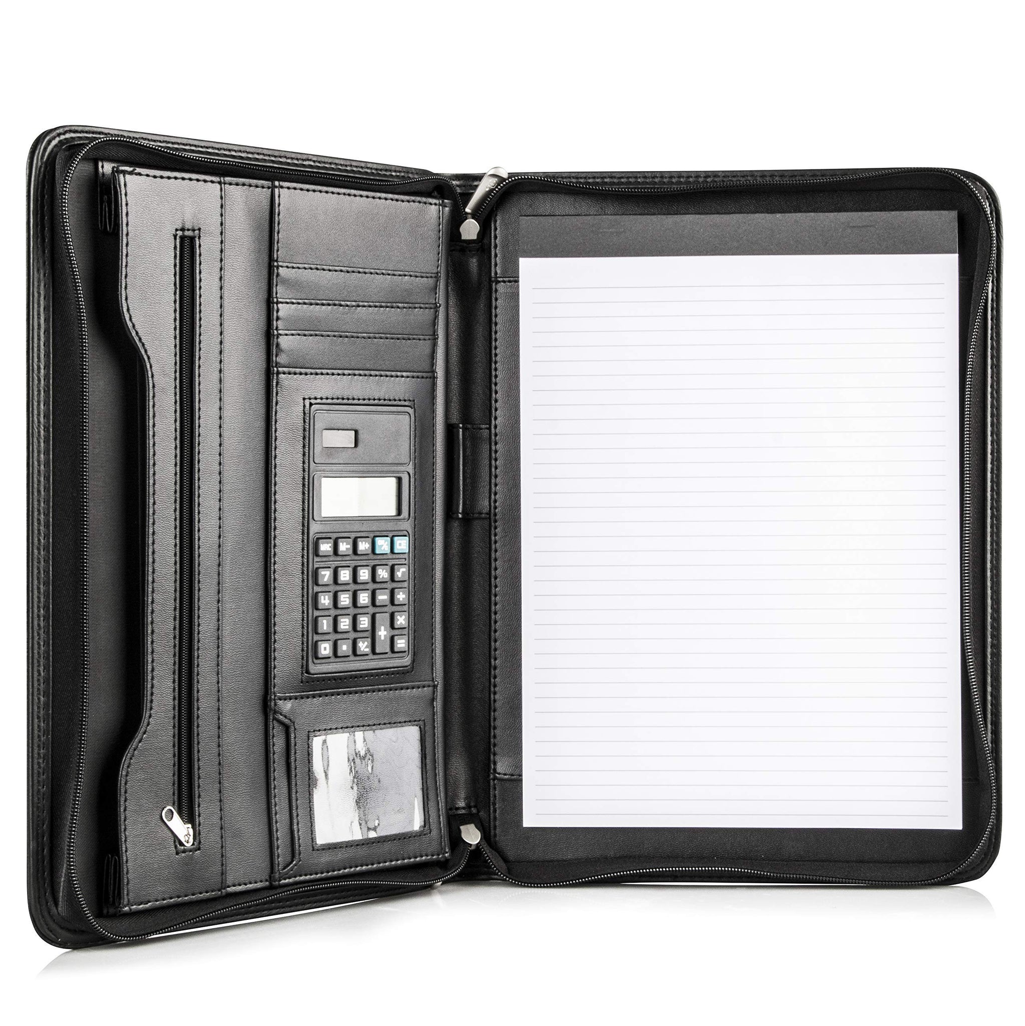 Cossini Black Superior Vegan Leather Business Portfolio With Zipper - Padfolio All-In-One - Smartest Protective 10.1 Inch Tablet