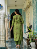 Gosriki Women'S Cotton Blend Straight Printed Kurta With Pant & Dupatta (Kajal Mehandi-Gs_Xl_Green_X-Large),Mehandi,,B0D9WDH81Z