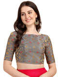 OOMPH! Jacquard Grey Readymade Blouse for Women - rbbl85xxl