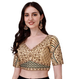 Vihu Fashion Silk Women'S Saree Blouse, Half Sleeve, Cream