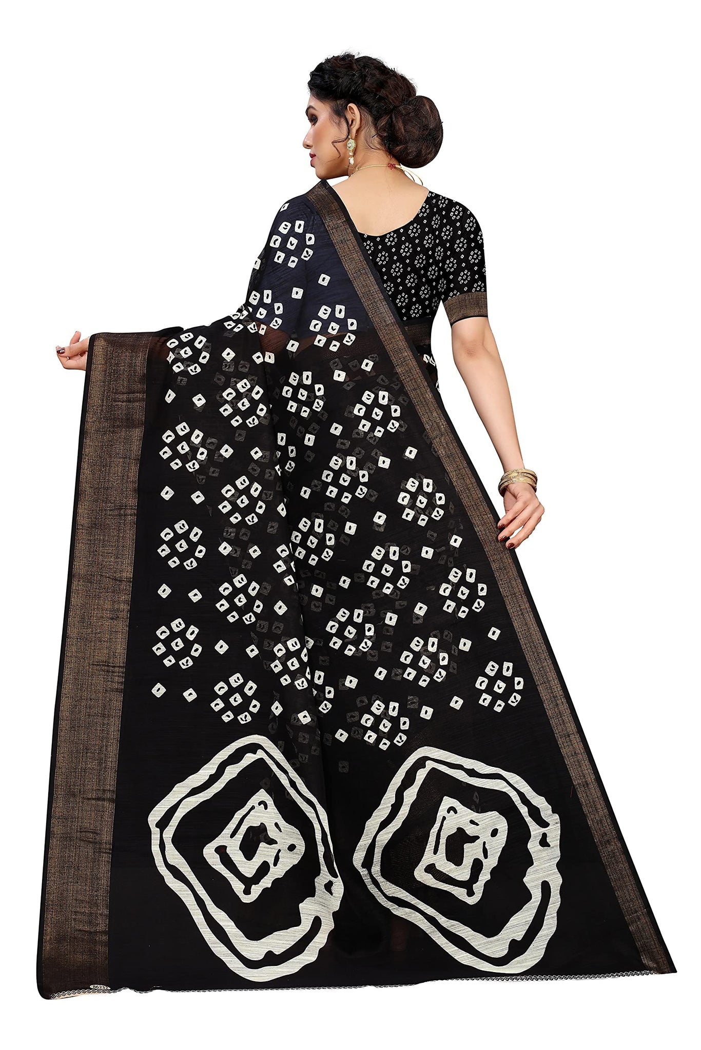 Anni Designer Women'S Linen Cotton Printed Saree With Blouse Piece (Farha Black_Black),Black,Free,Linen,Printed,With Blouse Piece