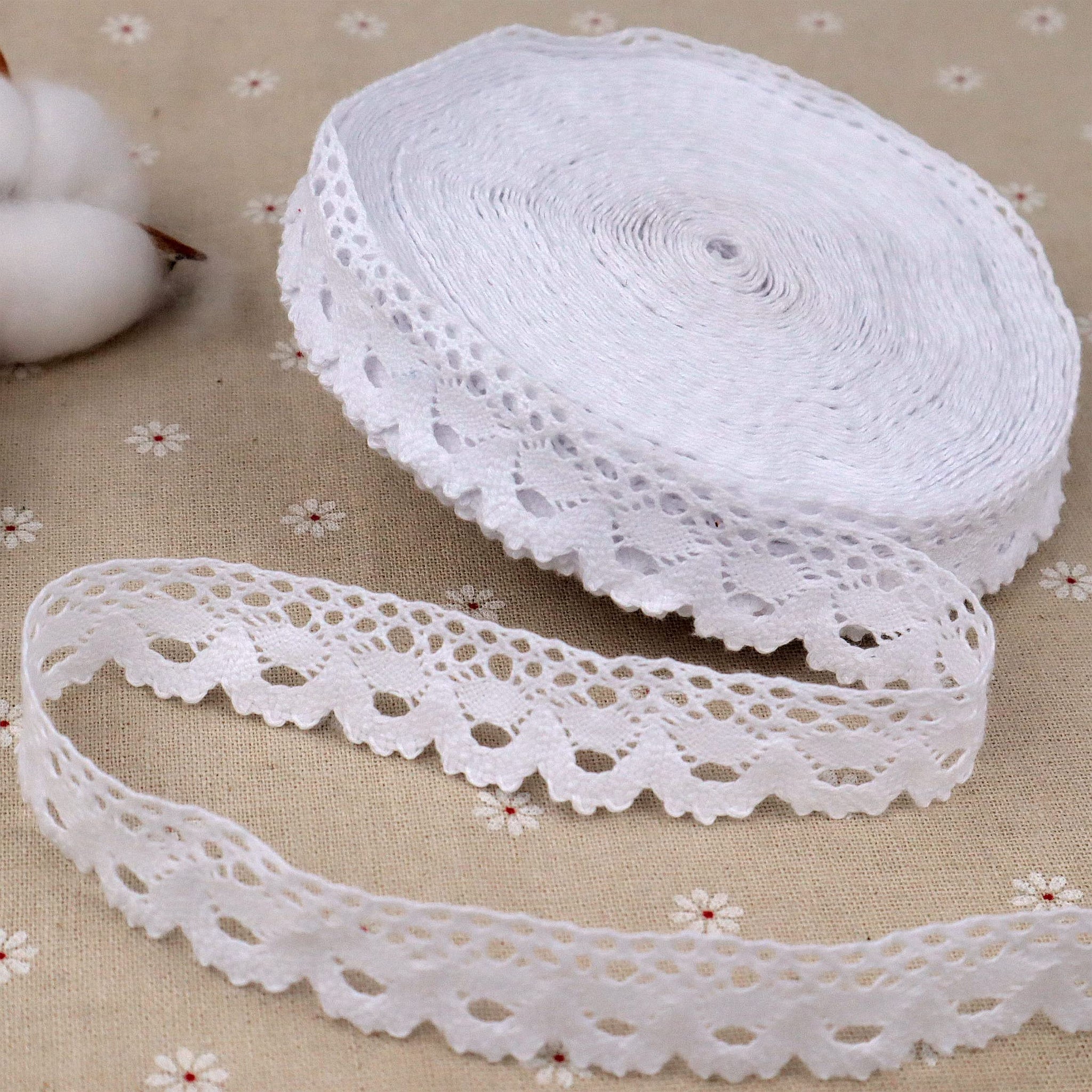 Crochet Lace Ribbon 20 Yards Vantage Lace Trim Cotton Craft Lace Ribbon for Sewing, Gift Package Wrapping, Bridal Wedding Decora