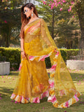 Womanista Womens Mirror Work Net Sarees (Ti3392_Yellow)