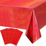 4 Pack Iridescence Red Plastic Tablecloths Shiny Disposable Laser Rectangle Table Covers Holographic Foil Tablecloth Iridescent 