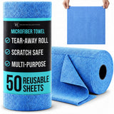 HearthCollections Microfiber Cleaning Cloth Roll, Reusable Tear Away Towels, Ultra Absorbent Dish Rags for Car, Home, Garage (Bl