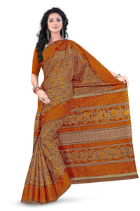 Tamaira Fashion Women'S Plain Weave Floral Print Pure Cotton Saree Without Blouse Piece(11146_Beige&Mustard)