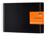 MENORAH A5 The True Black Sketchbook for Artist 250 GSM Metal Spiral Bound Sketchbook (84 Pages/42 Sheets) (Size 14.