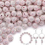 150pcs 10mm Rhinestone Beads for Jewelry Making, Pink White Shiny Round Shamballa Disco Ball Beads Bulk, Sparkle Crystal Clay Ch