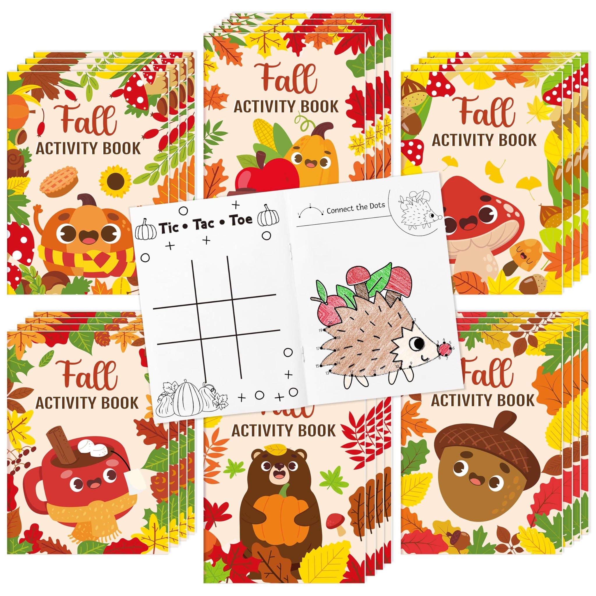 Fall Activity Books for Kids - 24Pcs Autumn Theme Mini Games Coloring Book Set Bulk DIY Art Drawing Mazes Word Search Word Scram