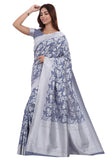 Glory Sarees Womens Banarasi Artificial Silk Saree With Blouse Piece (Kara124-Grey_Grey)