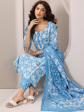 Libas Womens Printed Cotton Straight Kurta With Trousers And Dupatta Blue M 400155O